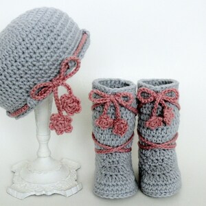 Crochet Pattern- Baby Hat, Baby Booties, Slippers, Girl, Boy, Size Preemie, Newborn, 3 Month, 6 Month, 1 Year, MeadowvaleStudio # 135