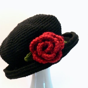 Crochet Pattern - Womens Hat with Brim Flower Rose and Violets Summer, Winter, Sizes Baby, Toddler, Girls, Teen, Ladies, Womens Large # 102