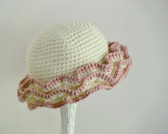 Crochet Pattern - Ruffle Hat Newborn, Baby, Girls, Teens, Womens, Womens Large - Summer, Winter, Hat, Flower, # 116 Meadowvale Studio