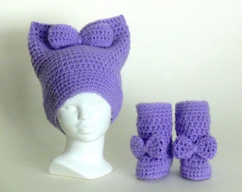 Crochet Pattern - Bonny Baby Bow Hat and Boots - Baby Hat with Bow, Easy, Preemie, Newborn, 0 - 3 Month, 3 - 6 Month, 1 Yr, 2 Yr,  # 215