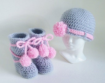 Crochet Pattern- Baby Booties, Hat, Girl, Boy, Slippers, Size Preemie, Newborn, 3 Month, 6 Month, 1 Year, MeadowvaleStudio # 135