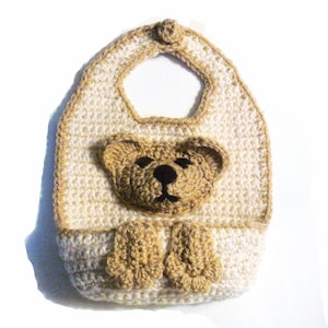 Crochet Pattern - Teddy Bear Baby Bib with Pocket Easy 82T