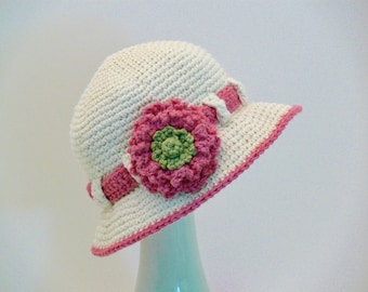 Crochet Pattern - Girls Hat - Sun Hat - Winter Hat - Brim, Flower, Bow, Newborn, Baby, Toddler, Girls, Adult M, L, XL Meadowvale Studio #123