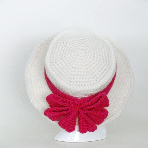 Crochet Pattern - Girls Hat - Boater Hat, Sun Hat - Stiff Brim - Baby, Toddler, Childs, Girls, Boys, Teen, Womens, Mens, L, XL, XXL # 114