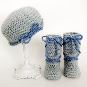 Crochet Pattern- Baby Hat, Baby Booties, Girl, Boy, Slippers, Size Preemie, Newborn, 3 Month, 6 Month, 1 Year, MeadowvaleStudio # 135