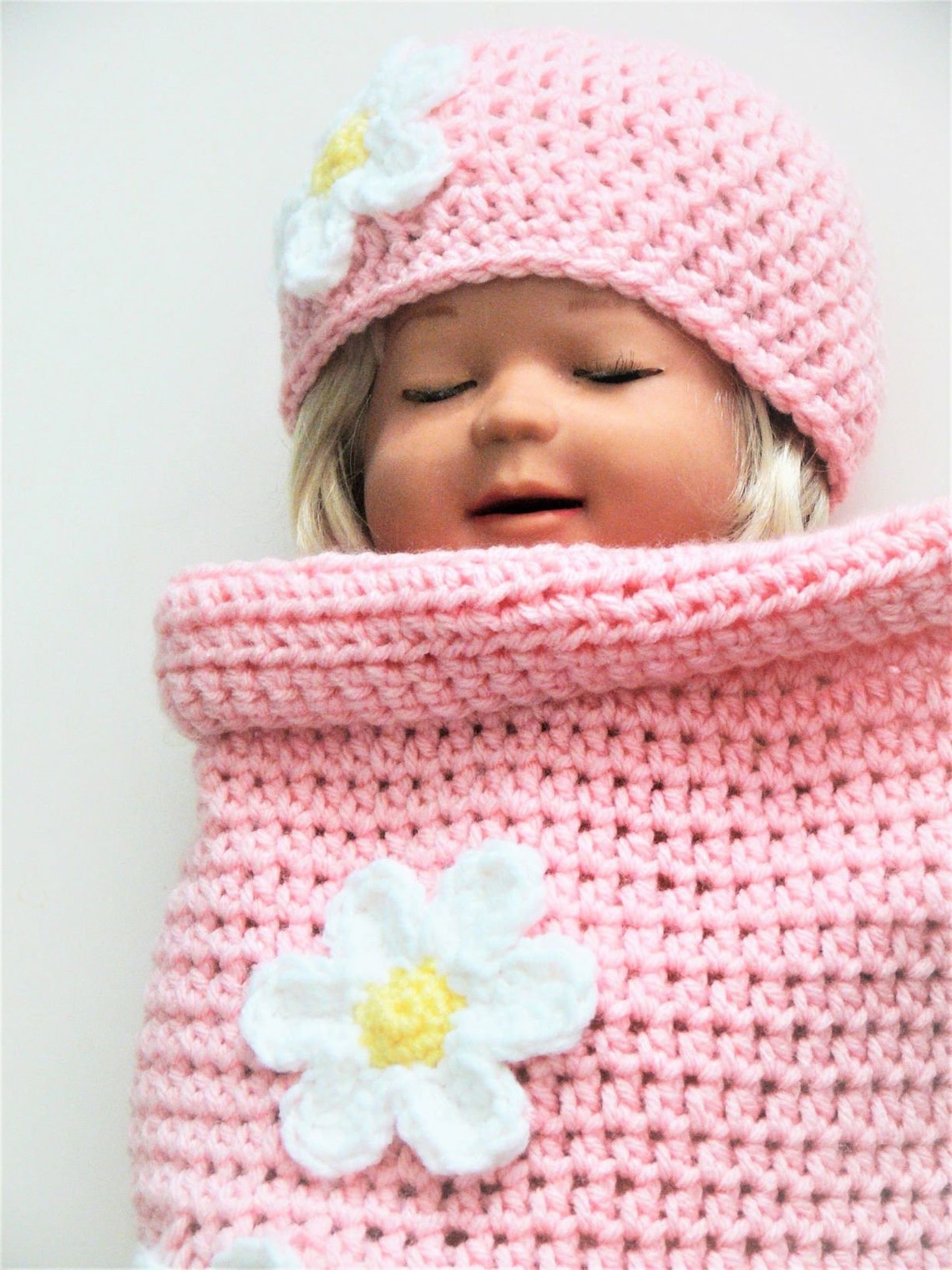 Crochet Pattern Baby Girl Cocoon Hat With Flowers Easy 5 Etsy