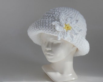 Crochet Pattern - Girls Hat - Sun Hat - Daisy Easter Hat - with Brim - Flower, Sizes Baby, Toddler, Girls, Teen, Ladies, Womens, Large #103
