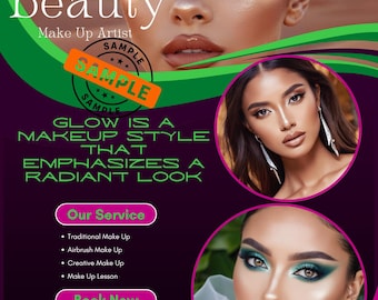 Beauty Makeup Artist Flyer Template - Professional Marketing Design - Digital Download - Salon Business Promotion"