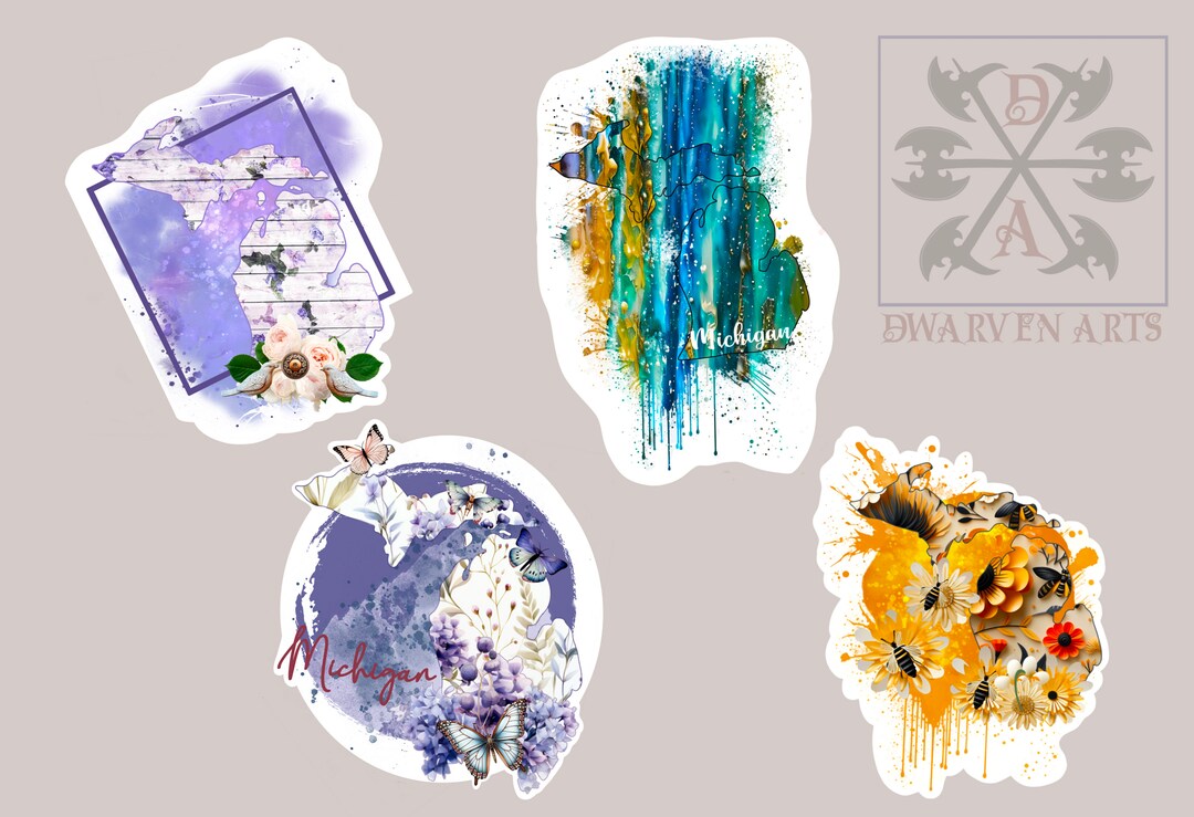 Michigan Sticker Bundle | Watercolor State Stickers | 4x4 Vinyl Decals ...