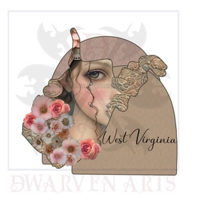 Boho Rustic Wood Floral Portraits State Of West Virginia Digital Design PNG | JPEG | Download File | Sublimation | Bags | T-Shirts | Pillows