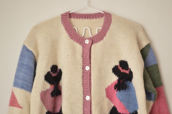 Vintage wool beige and colorful hand knit wool gu… - image 3