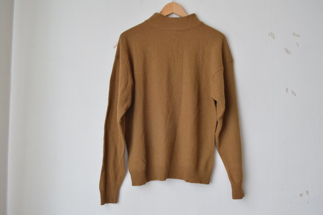 Vintage Mustard Yellow Brown Mock Neck Wool Oversized Basic Etsy