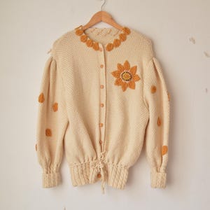Vintage 80s Cream White Austrian Cardigan With Embroidered