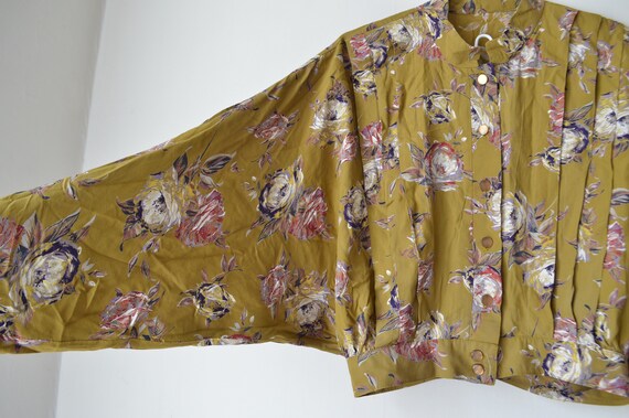 vintage mustard yellow floral pattern batwing sle… - image 4