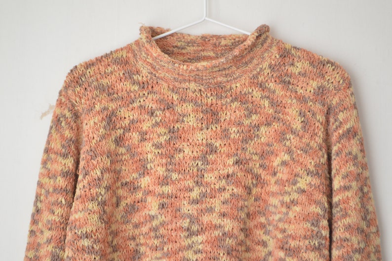 orange relaxed fit slouchy chunky knit crew neck sweater pullover 80s M