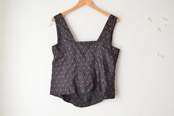 Austrian 1990s black floral pattern button down b… - image 4