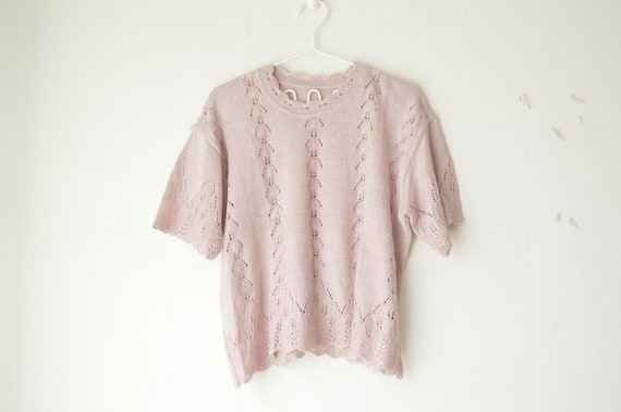 pastel purple hand knit crochet short sleeves boxy