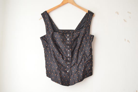 Austrian 1990s black floral pattern button down b… - image 1