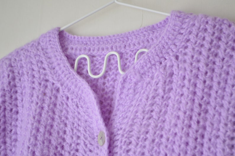 vintage pastel purple hand knit button down short sleeves top cardigan 80s M