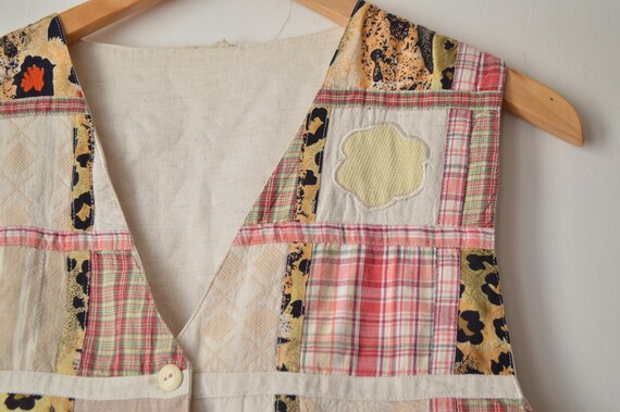 Vintage 1990s cream patchwork pattern button down… - image 4