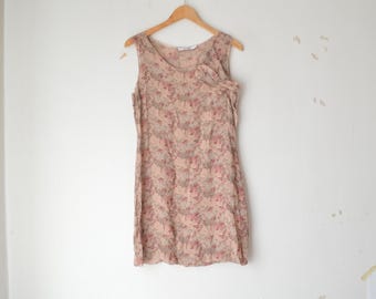 Y2K brown floral pattern sheer see through sleeveless mini dress // M