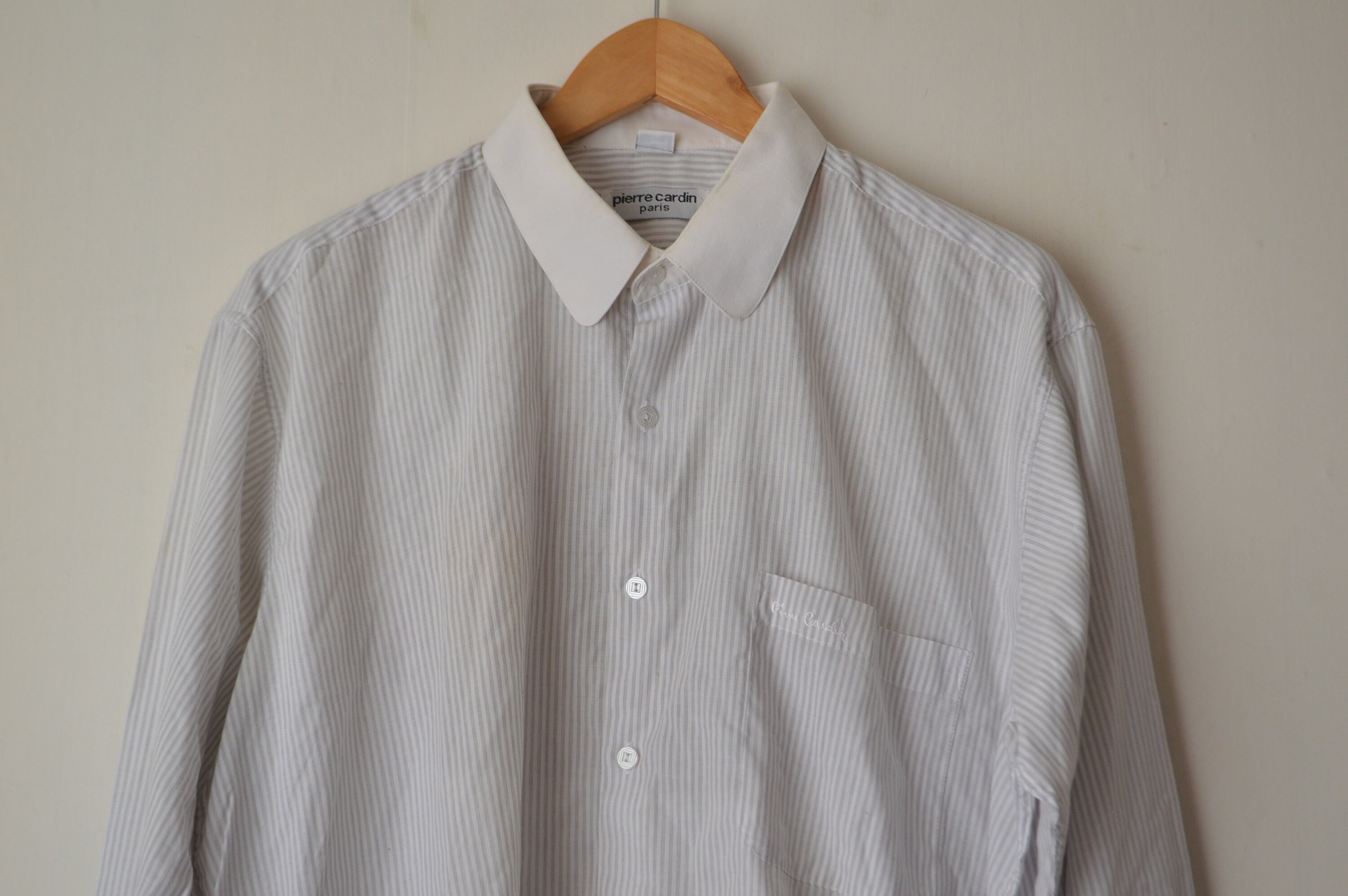 pierre cardin dress shirt 1990s PIERRE CARDIN Striped Shirt - Men's Long Sleeve Button Down (L)