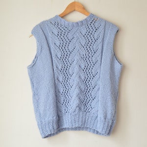 vintage pastel blue hand knit mohair structured vest sleeveless sweater pullover 80s // M-L image 4