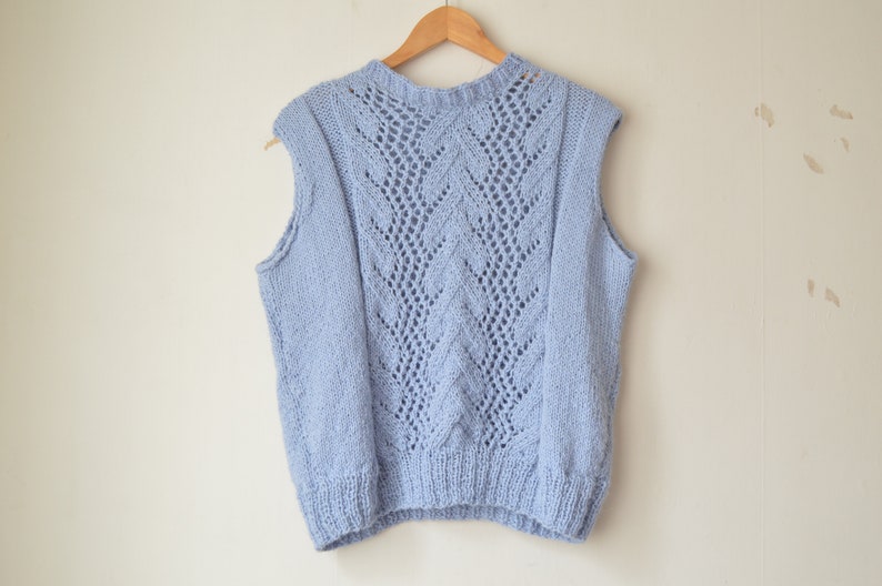 vintage pastel blue hand knit mohair structured vest sleeveless sweater pullover 80s // M-L image 4