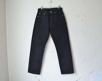 Vintage Levi’s 501 black high waist button fly straigh leg unisex USA made denim jeans // W29