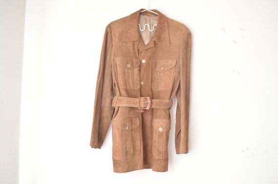 vintage tan brown suede leather jacket trench coat