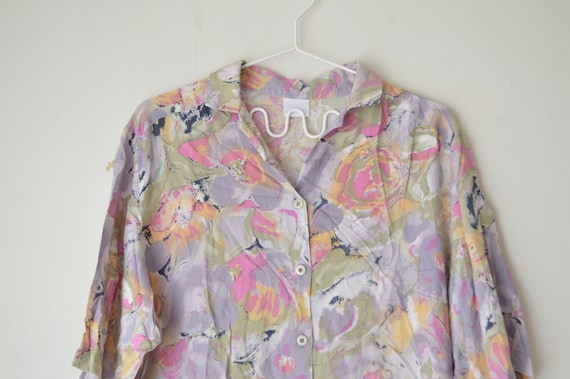 vintage pastel abstract pattern button down short… - image 2