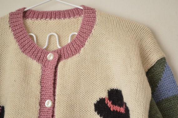 Vintage wool beige and colorful hand knit wool gu… - image 4