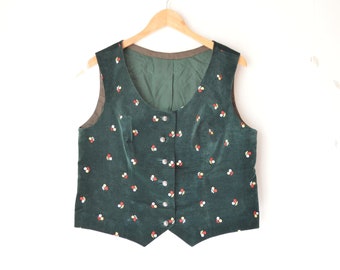 Vintage 80er Jahre Dirndl Bluse mit Knöpfen Dirndl Weste Krokodil mit Blumenmuster in Grün // L-XL