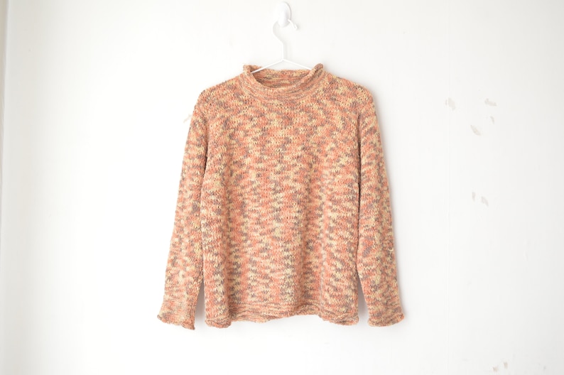 orange relaxed fit slouchy chunky knit crew neck sweater pullover 80s M