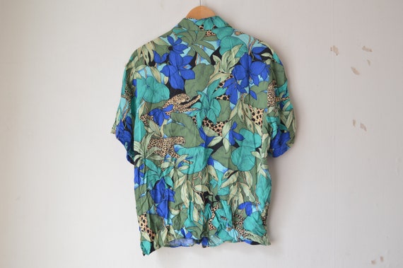 VTG CRAZY PATTERN ANIMAL PRINT COTTON HAWAIIAN ALOHA SHIRT ROCKABILLY 38” S