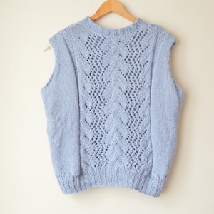 vintage pastel blue hand knit mohair structured vest sleeveless sweater pullover 80s // M-L image 1