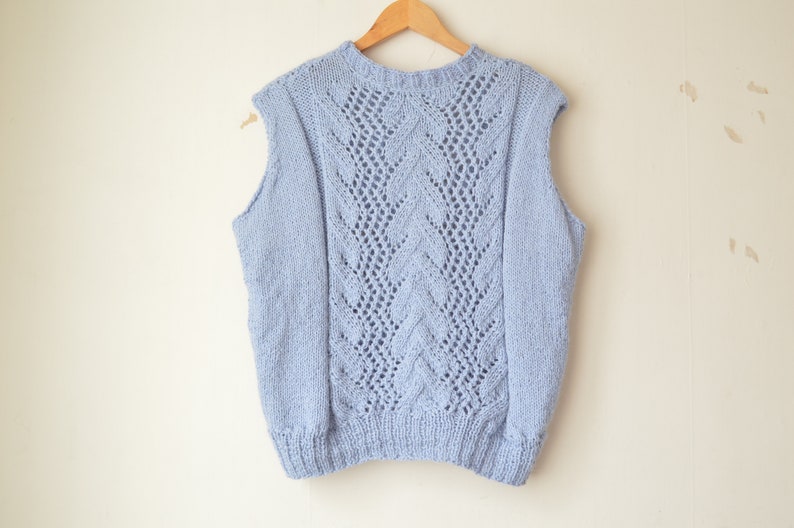 vintage pastel blue hand knit mohair structured vest sleeveless sweater pullover 80s // M-L image 1