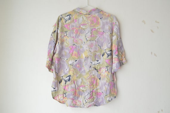 vintage pastel abstract pattern button down short… - image 5