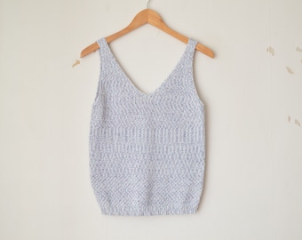 vintage 90s blue speckled cropped knit spaghetti strap summer top vest // S
