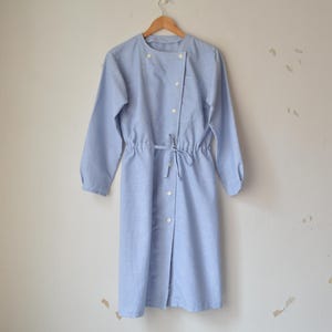 Vintage 70s blue and white striped sailor long sleeves midi dress // S-M