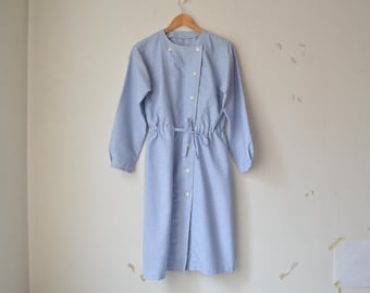Vintage 70s blue and white striped sailor long sleeves midi dress // S-M