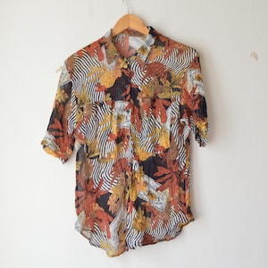 Vintage 1990s sheer see through abstract pattern button down collared shirt sleeves shirt blouse // S