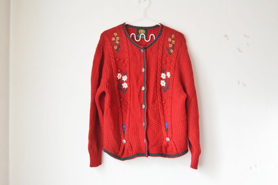 vintage austrian trachten cherry red floral embroi
