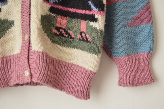 Vintage wool beige and colorful hand knit wool gu… - image 5