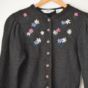 Vintage 80s Floral Austrian Cardigan Heavy Wool Folklore Bavarian  