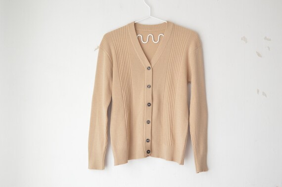SALE // vintage camel beige brown ribbed v neck bu