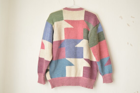 Vintage wool beige and colorful hand knit wool gu… - image 2