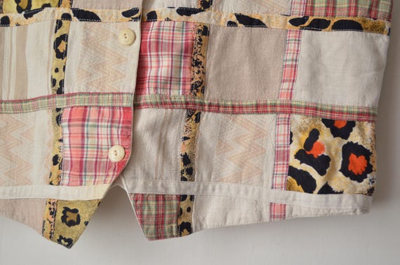 Vintage 1990s cream patchwork pattern button down… - image 3