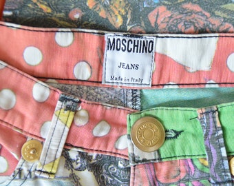 MOSCHINO rare abstract graphic novelty print high waist tapered mom jeans pants 80s // S-M
