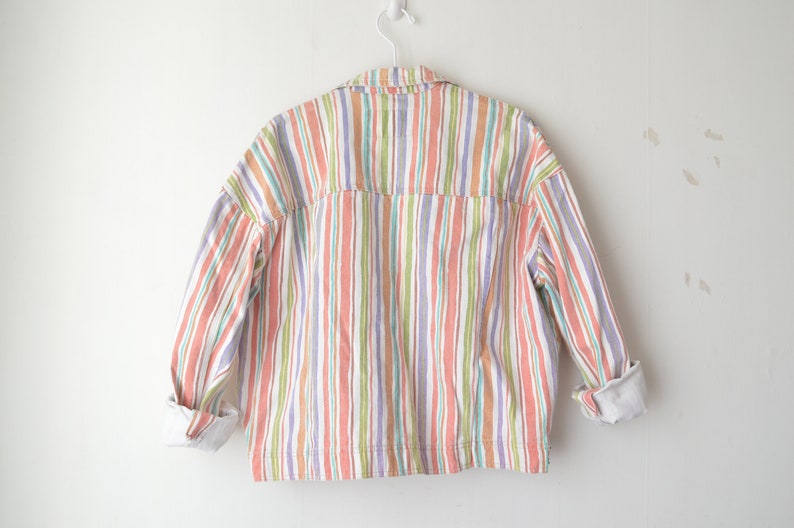 vintage pastel striped oversized baggy fit grunge denim jeans jacket 80s L